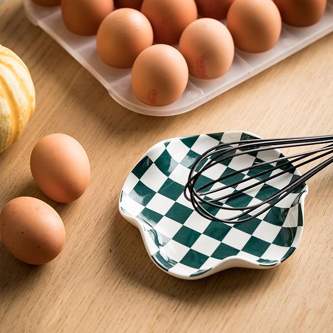 Checkered Spoon Rest for Kitchen Counter, Cooking Spoon Holder for Stove Top, Large Utensil Spatula Rest Tray, Cute Kitchen Gadgets Gift for Housewarmings Weddings