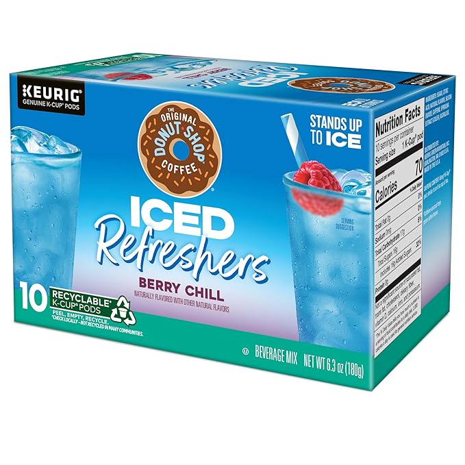 The Original Donut Shop Iced Refreshers, Berry Chill, Brew Over Ice Single Serve Keurig K-Cup Pods, 60 Count (6 Packs of 10)
