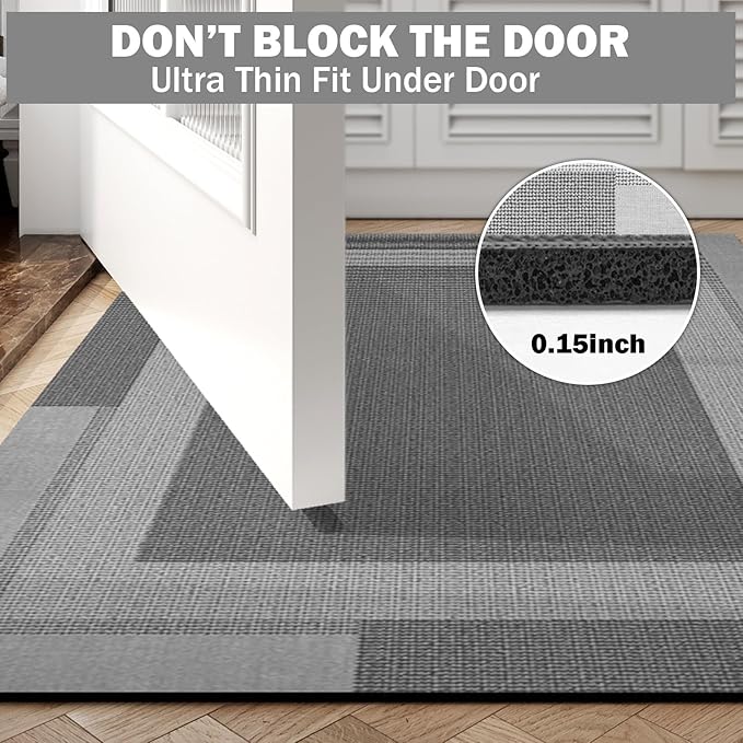 Non Slip Long Bathroom Runner Rug Bath Mat, Rubber Backing Ultra Thin Bathroom Rugs Fit Under Door Quick Dry Super Absorbent Washable Shower Mat for Bathtub Sink Floor, Dark Grey 17"x59"