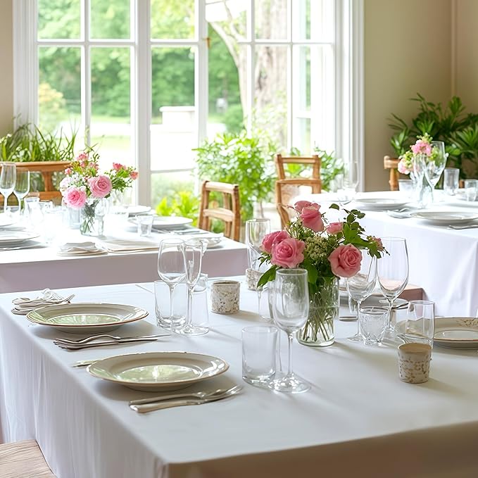 Fitable 8 Pack Rectangle Tablecloths: Stain Resistant Wrinkle Free Circle Table Clothes, Washable Reusable Polyester Table Covers for Wedding Party Birthday Banquet Reception(White, 90x132 Inch)