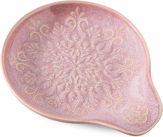 Farmhouse Ceramic Spoon Rests Holder for Kitchen Counter Stove Top (Purple-A3)