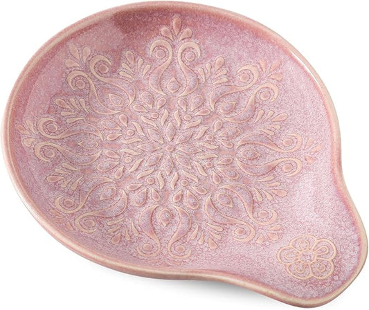 Farmhouse Ceramic Spoon Rests Holder for Kitchen Counter Stove Top (Purple-A3)