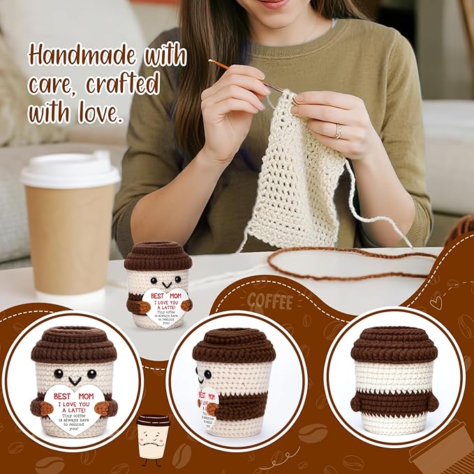 OCCdesign Mini Birthday Gifts for Mom from Daughter I Love You Crochet Coffee Appreciation Gifts for Mom Women Mother Wife Bonus Moms Stepmom Mother-in-Law Mommy Best Handmade Gift