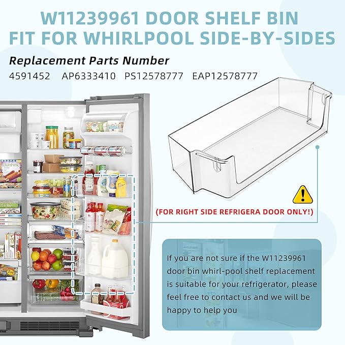 Upgraded W10900538 W11239961 Refrigerator Door Shelf Bin (RIGHT), Replaces Whirl.pool Refrigerator Door Shelf AP6333410 4591452 PS12578777, Compatible With WRS311SDH, WRS325SDH-BY AMI PARTS