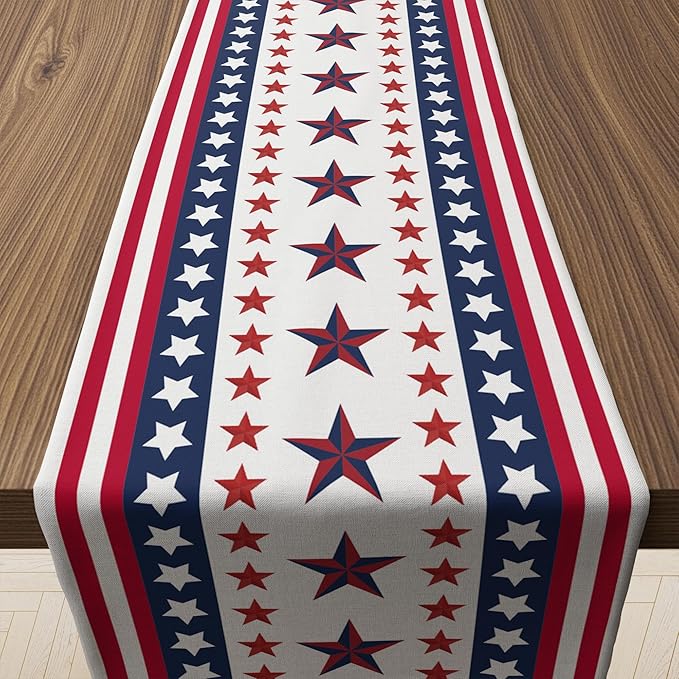 4th of July Decorations - Patriotic Table Runner for 250th Anniversary America Merchandise | Memorial Day Decorations - Fourth of July Decor Accessories for Indoor Outdoor Home Party Supplies