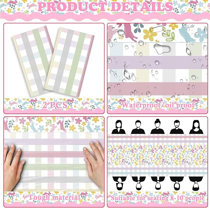 OHOME Easter Decorations - Rabbit Eggs Disposable Plastic Tablecloth Rectangular | Easter Party Decorations Supplies Favors Indoor Outdoor - Spring Holiday Backdrop Banner Table Cover for Home Kitchen