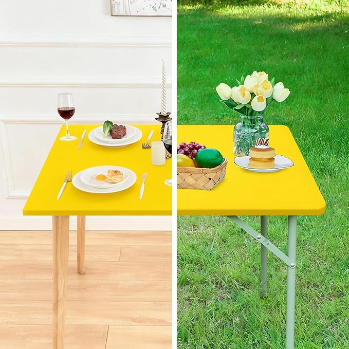Fitted Rectangle Tablecloth 20 x 30 Inch Elastic Table Cloth for 2.5ft Table, Stretch Spandex Table Cover Gold Washable Polyester Table Top Cap Cover for Dining Picnic Camping Indoor and Outdoor