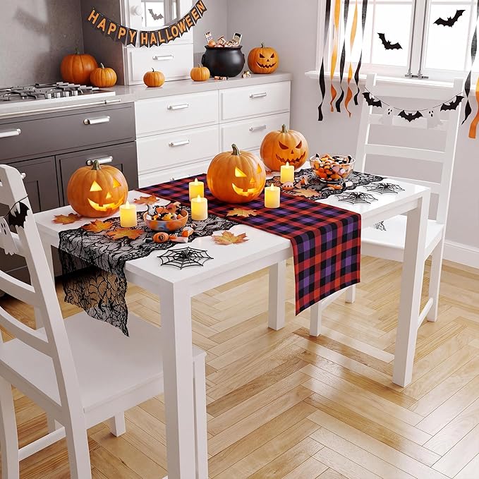 Halloween Decorations - Halloween Checkered Table Runner | Halloween Party Favors Home Decor - Halloween Tablecloth Backdrop for Fall Kitchen Dining Indoor Outdoor Decorations