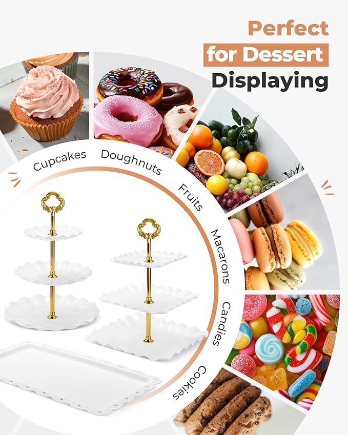 Kootek Dessert Cupcake Stand, 10pcs Dessert Table Display Set, 3 Tiered Cup Cake Holder Tower Stand Riser& Cookie Serving Trays for Wedding, Tea Party, Birthday, Baby Shower