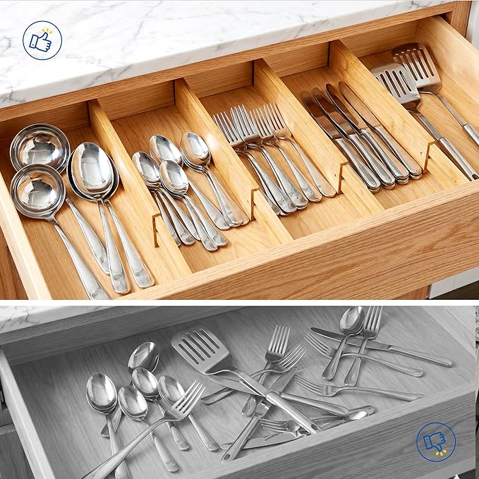 4 Pack Drawer Dividers, 2.36" Bamboo Expandable Drawer Organizers, 17-22" Adjustable Tension Separators, Standard Drawer Dividers for Kitchen, Bedroom Dresser, Baby Nursery & Bathroom