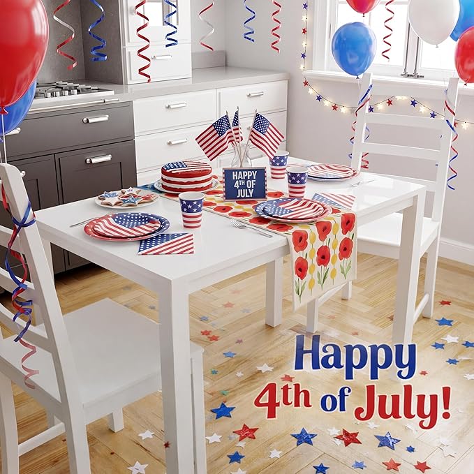 OHOME 250th Anniversary Decorations - Summer Table Runner for Easter Spring | Patriotic American Flag Table Decor for America Anniversary USA Merchandise 4th of July Decorations Home Indoor Outdoor