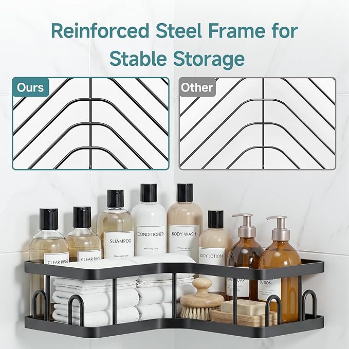Veken Corner Shower Caddy 4-Pack, Advanced Rustproof Design, No Drilling Adhesive Shelves, Rack with Soap Holder, Large Capacity Bathroom Organizers and Storage, Wall-Mounted Kitchen&Home Decor,Black