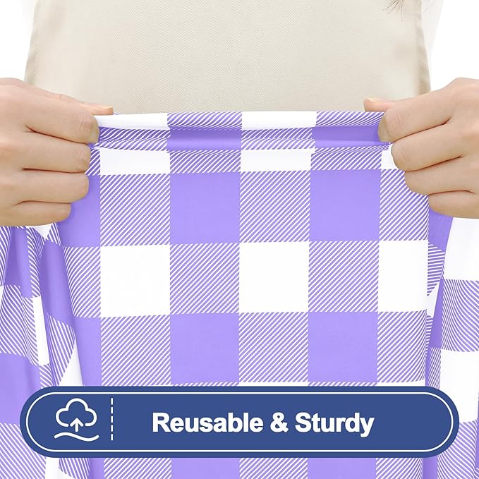 Smiry Picnic Table Cloth 2 Pack, Waterproof Elastic Fitted Tablecloths for 6FT Rectangle Tables, Washable Polyester Buffalo Plaid Tablecloth for Camping, Dining & Outdoor (Purple & White, 30" x 72")