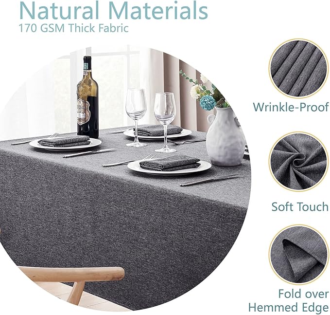 Veblandy Rectangle Tablecloth Linen Textured Waterproof & Stain Resistant Table Cloth Wrinkle Free Decorative Fabric Farmhouse Table Cover for Dining/Party/Buffet/Wedding, 60 x 120 Inch, Dark Grey
