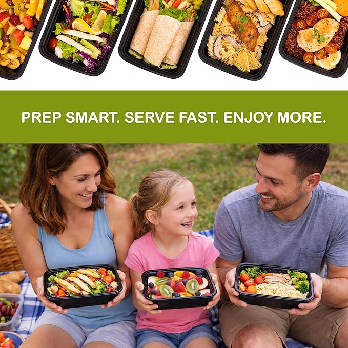 NEW Meal Prep Containers 38oz Lids Utensils 50-Pack 300 Pieces Reusable Sturdy Plastic Bento Box Single Compartment Takeout Food Stackable Leakproof Storage BPA-Free Microwave Freezer Dishwasher