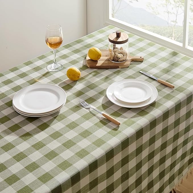 Softalker Outdoor Checkered Tablecloth Rectangle, Spring Summer Linen Cotton Gingham Table Cloth with Tassel, Heavy Duty Wrinkle Free Buffalo Plaid Table Cover for Picnic Camping - 55 x 70 Inch, Sage
