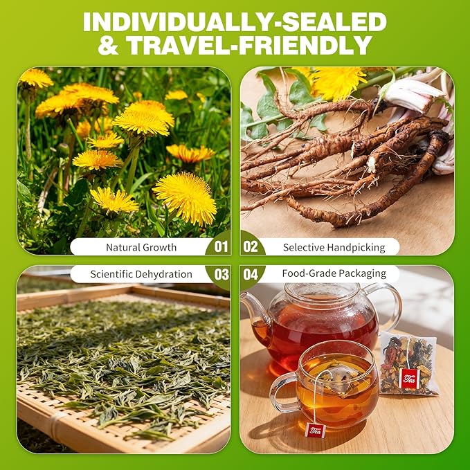Dandelion Herbal Tea, Liver Detox Tea, Dandelion Tea, Liver Kidney Cleanse & Detox with Dandelion, Goji Berry, Burdock Root, Green Tea and Extra Herbal Ingredients, Kidney Tea, Chrysanthemum Tea, Dandelion Root Tea, Burdock Root Tea (30 Tea Bags(1 Pac...