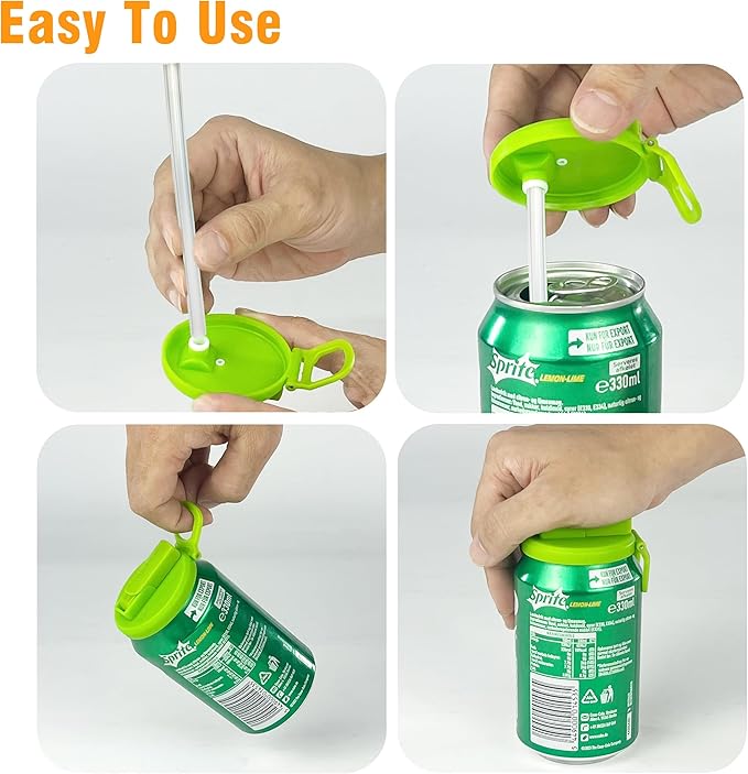 ORIGINAL CREATOR - DIPESI 6 pack 6 color Soda Can Lids with Straws, Reusable Silicone Straws Soda Can Covers, BPA-Free,Airtight Seal, Easy to Use, Prevents Spills, Fits Standard Cans.