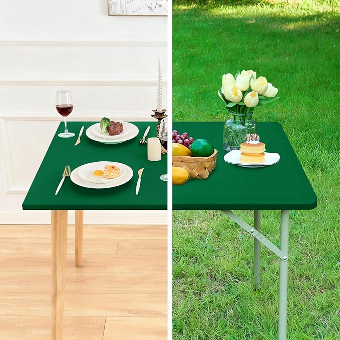 NEWISHER Green Rectangular Tablecloth 20x30 Inch Elastic Stretch Spandex Polyester Table Cover for Dining, Picnic, Camping Indoor and Outdoor