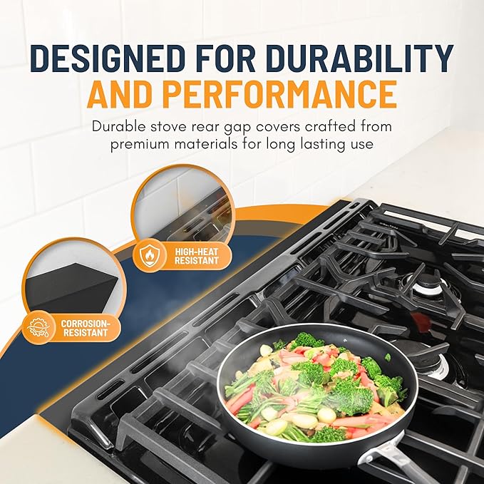 30” Slide In Range Gap Filler Kit, Slide-In Range Rear Gap Filler & Range Trim Kit, Universal Stove Gap Cover Between Stove and Wall Guard, Aluminum Cooktop Trim Kit for Whirlpool & Most Brands, Black