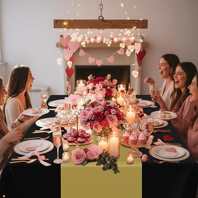 Smiry Plastic Table Cloth Disposable 10 Pack, 54 x 108 Inch Rectangle Waterproof Tablecloth, Printed Gold Table Runner Style for Birthday Weeding, Party Decorations, Leakproof & Sturdy, Black and Gold