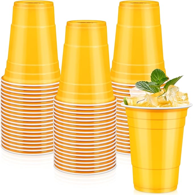 LANLISA 100 Yellow Plastic Cups, 16 oz Disposable Cups, Drinking Cups For Party Supplies