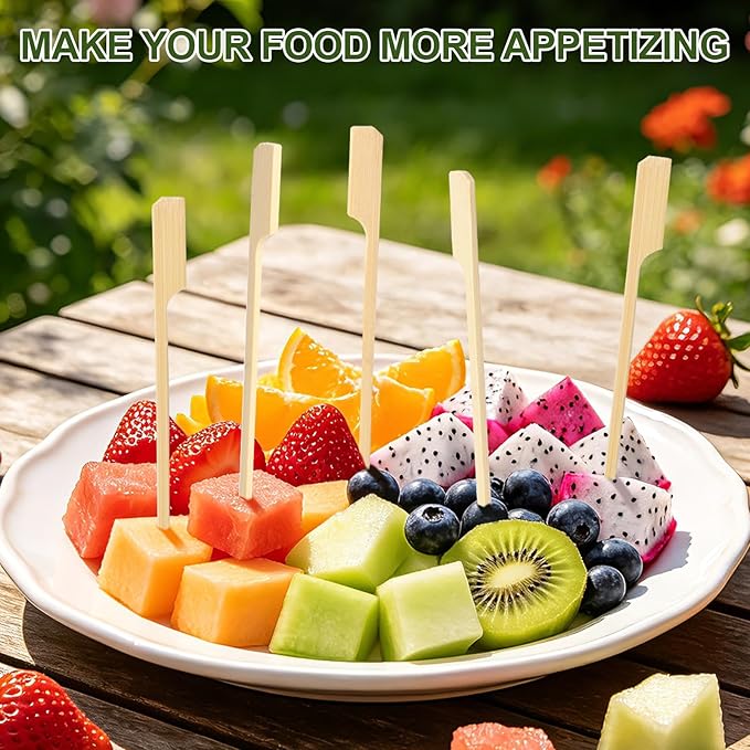 200PCS Bamboo Skewers for Appetizers, 7 IN Long Fancy Toothpicks for Appetizers Cocktail Picks, Flat Paddle Wooden Skewers Food Sticks for Party Fruit Kabobs BBQ Grilling Charcuterie Accessories