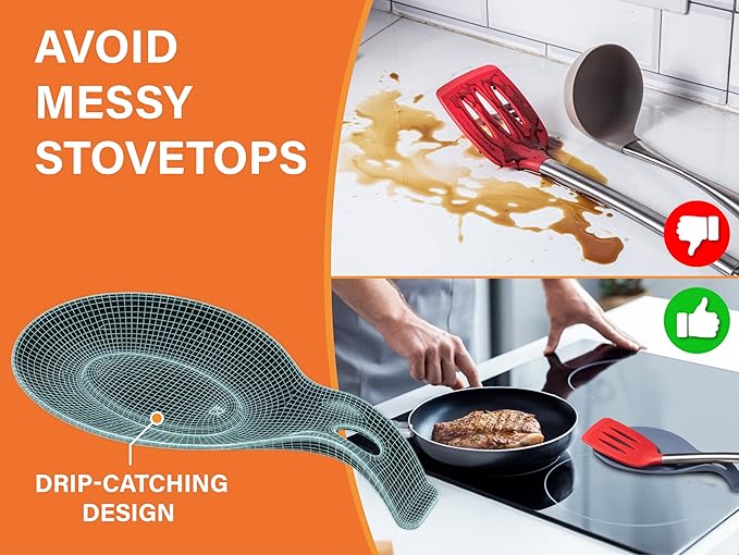 Silicone Spoon Rest for Stove Top Set of 3 – HEAT RESISTANT DISHWASHER SAFE Kitchen Utensil Holder for LARGE Utensils - Won’t Break - Non-Slip - Ideal for Glass & Induction Cooktops - for Home Cooks