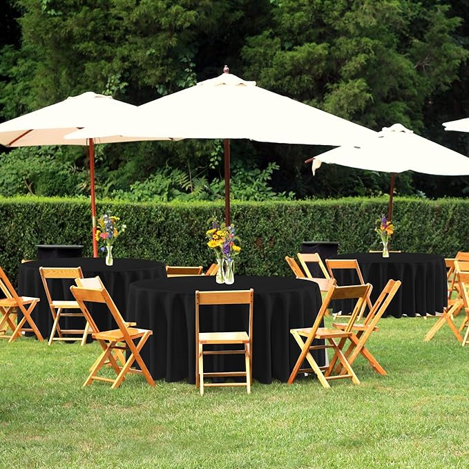 sancua Black Round Tablecloth 108 Inch Diameter, 8 Pack - Circle Polyester Fabric Table Cloth for Wedding Party Reception Banquet Birthday, Washable Formal Table Cover (Fit 42-96 Inch Tables)