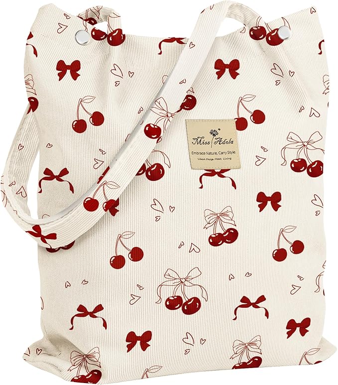 Miss Adola Corduroy Tote Bag for Women - Reusable Totes with Magnetic Buckle & Pocket Aesthetic Design Work Grocery Bags