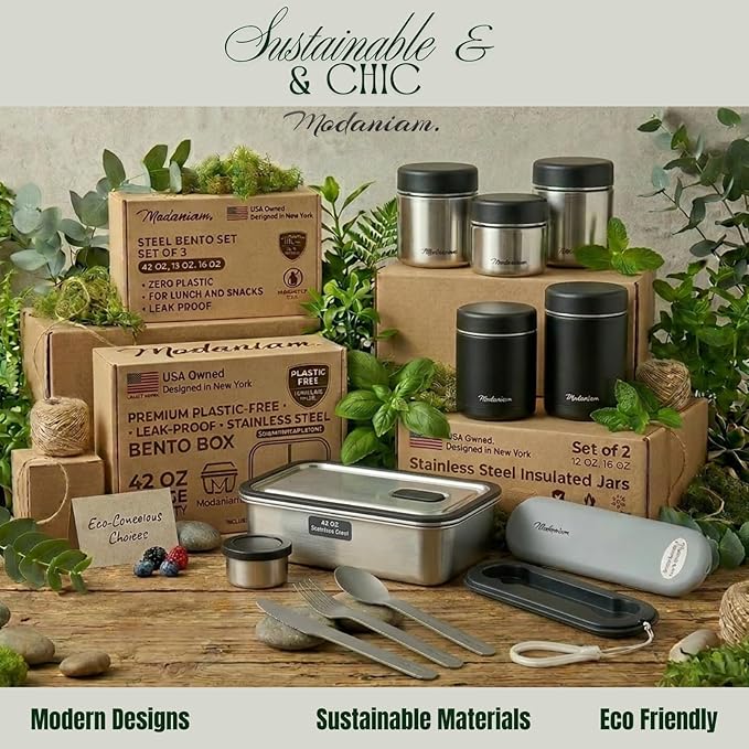 Modaniam Stainless Steel Canister Set with Airtight Lid - Set of 3-8OZ, 16 OZ, 24oz, Coffe, Tea, lunch, Snacks, Metal Containers, Leak Proof Travel Lunch Containers,Kitchen Food Jars