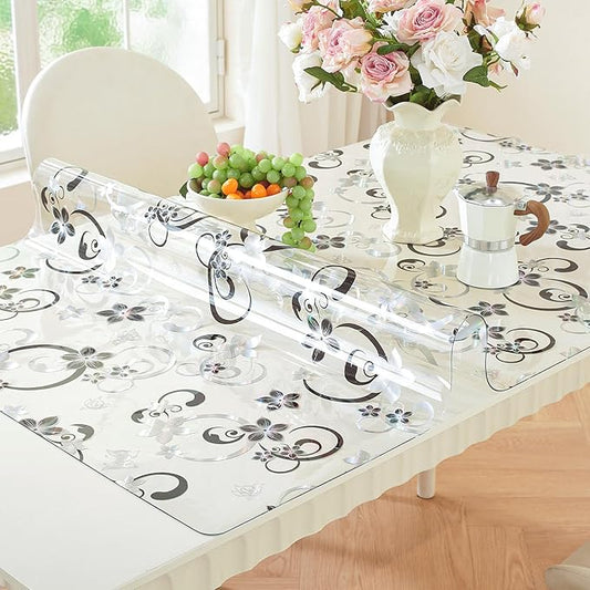 LovePads Floral Clear Table Cover Protector - 40 x 80 Inch Thick Plastic Table Cloth, Waterproof PVC Desk Mat for Dining Room Table, Wood Furniture Topper, Anti-Scratch Desk Pad for Kids Writing,