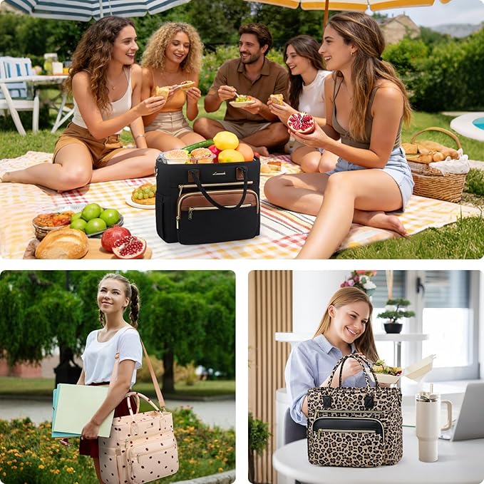 LOVEVOOK Insulated Lunch Bag Women,Wide Opening Adult Lunch Box Women with Cup Holder,X Large Leakproof Cooler Bag for Work Picnic Beach Family College Mom,Lunch Teacher Breast Pump Diaper Tote Bag