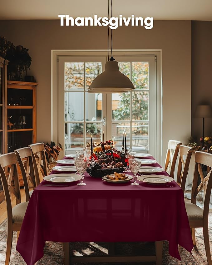 Pureegg Plastic Table Cloth Disposable 10 Pack, 54 x 108 Inch Table Cloths, Party, Thanksgiving Decorations, Harvest, Fall Tablecloths, Rectangle, Maroon Plastic Cover, Leakproof & Sturdy, Burgundy