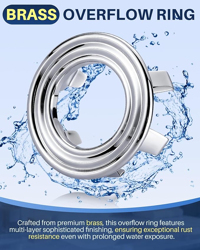 Sink Overflow Ring Chrome: 2 Pack Solid Brass Bathroom Sink Overflow Trim Cover, Hole Insert Caps Replacement for Bathroom Kitchen Vanity Basin