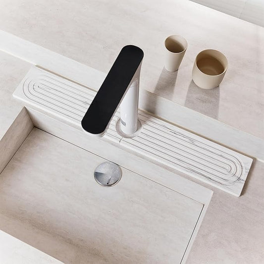 Stone Faucet Mat for Kitchen Sink, Quick Drying Mats, Water Absorbing Guard & Sink Protectors, Diatomite Bathroom Counter Tray, Kitchen Decor Home Accessories - Marble White,15.8''x4''