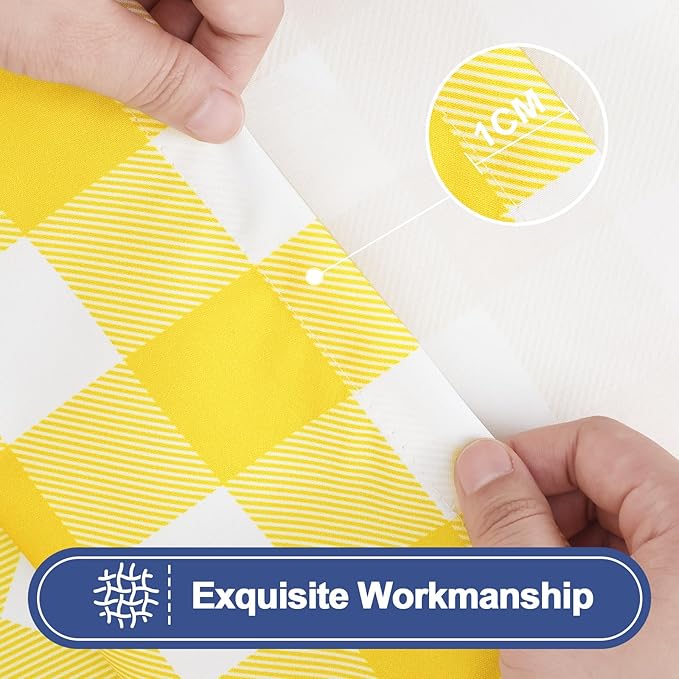 Smiry Picnic Table Cloth 2 Pack, Waterproof Elastic Fitted Tablecloths for 6FT Rectangle Tables, Washable Polyester Buffalo Plaid Tablecloth for Camping, Dining & Outdoor (Yellow & White, 30" x 72")
