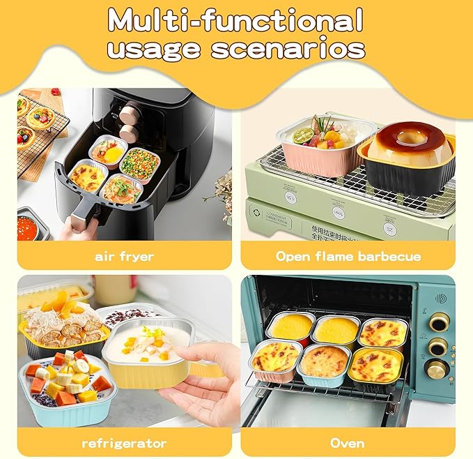 40 Pack Mini Cake Pans with Lids, 5oz Square Aluminum Foil Brownie Baking Cups, Muffin Tin Ramekins, Disposable Dessert Cupcake Cups for Wedding Birthday Party, Rad
