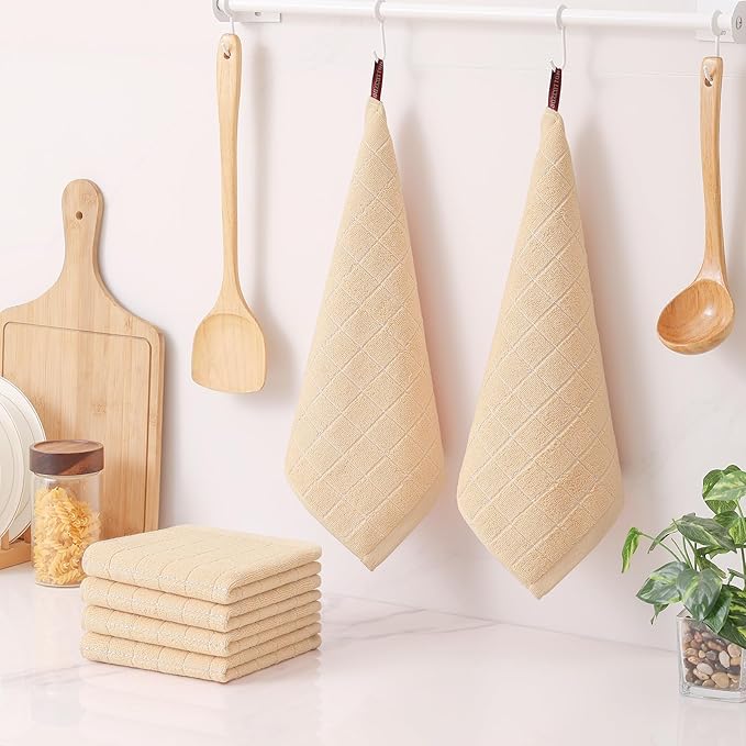 Homaxy 100% Cotton Terry Kitchen Dish Cloths, Ultra Soft and Absorbent Dish Towels for Kitchen, Suitable for Drying and Washing Dishes, 12 Pack, 12 x 12 Inches, Apricot