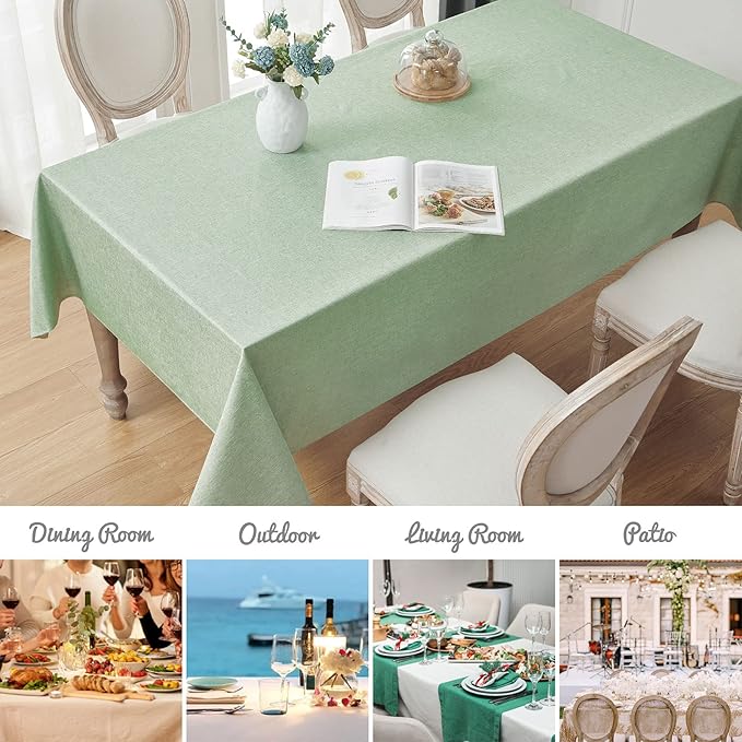 Veblandy 2 Pack Rectangle Tablecloth, 60x84 inch, Water Resistant Wrinkle Free Linen Textured Table Cloth Washable, Decorative Fabric Table Cover for Dining, Party and Camping, Sage Green