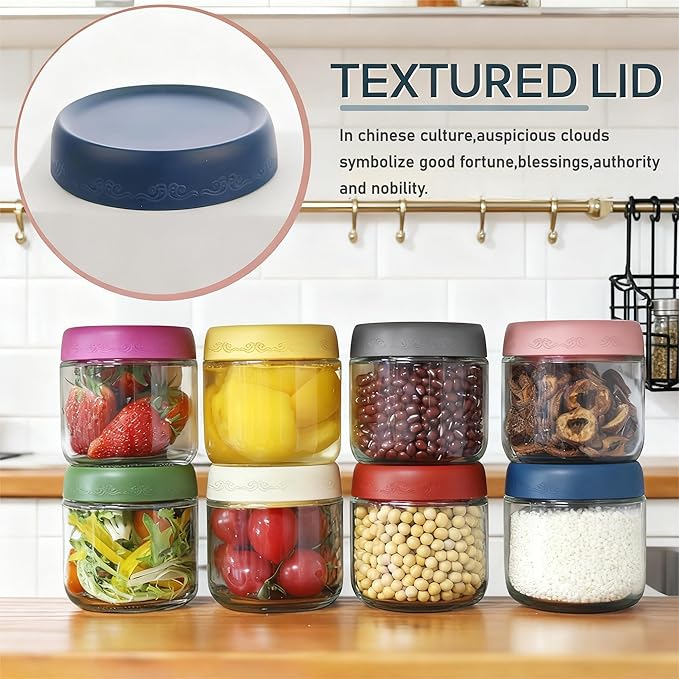 10oz 8Pack Glass Overnight Oats Jars Containers with Airtight Leakproof Lids, Reusable Mason Jars for Meal Prep, Yogurt Parfaits, Smoothies, Salads & Healthy Breakfasts(10oz-8Pack)
