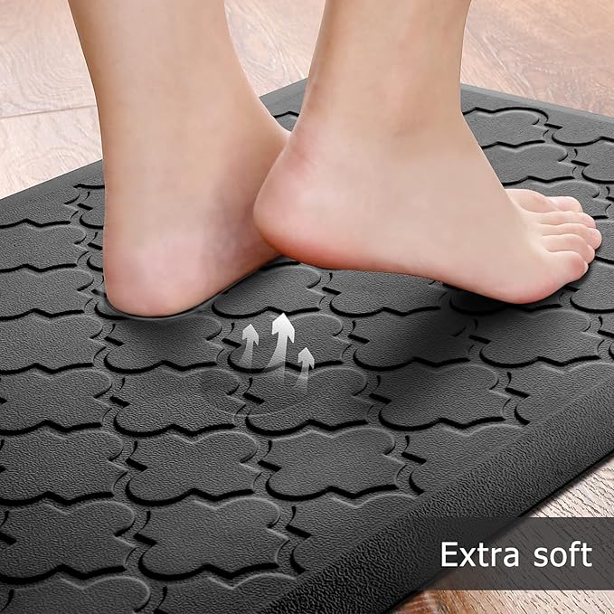 Kitchen Mat [2 PCS] Cushioned Anti-Fatigue Floor Mat Water Resistant Non-Skid Kitchen Mats and Rugs Ergonomic Comfort Foam Kitchen Rugs Standing Mat for Floor Office Sink(Black,17.3"x28"+17.3"x60")