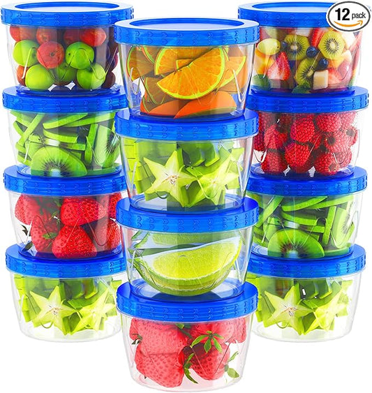 12 Pack-17oz Reusable Freezer Storage Containers, [STURDIER and MORE DURABLE] Airtight Plastic Food Storage Containers with Twist Top Lids, |BPA Free| Stackable | Leakproof| Microwave/Dishwasher Safe