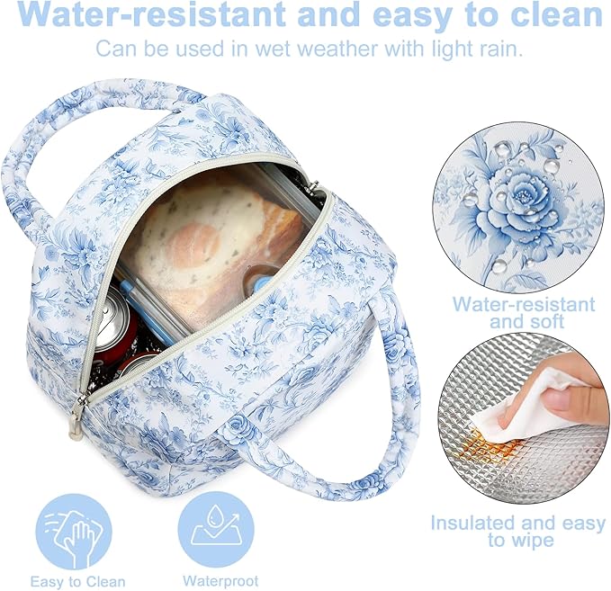 Bluboon Lunch Box for Women Men Cute Lunch Bag Reusable Insulated Lunch Bags Large Capacity Lunchbox Cooler for Work Picnic or Travel Gifts for Women (Blue Foral)