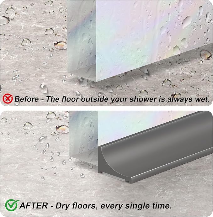 39Inch Shower Threshold Water Dam, Self-Adhesive Silicone Shower Barrier Water Stopper Shower Door Bottom Seal Strip Shower Splash Guard for Bathroom Kitchen Bathtub