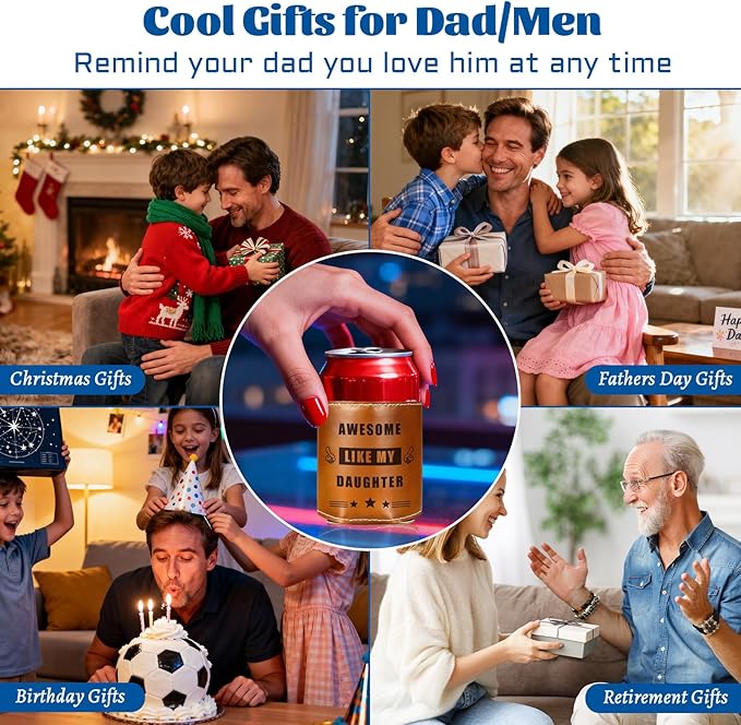 Fathers Day Gifts for Dad from Daughter,Funny Gifts for Men,Mens Birthday Gag Cool Retirement Christmas Gifts for Him Husband Grandpa,Leather Can Cooler Sleeve Holder for Soda