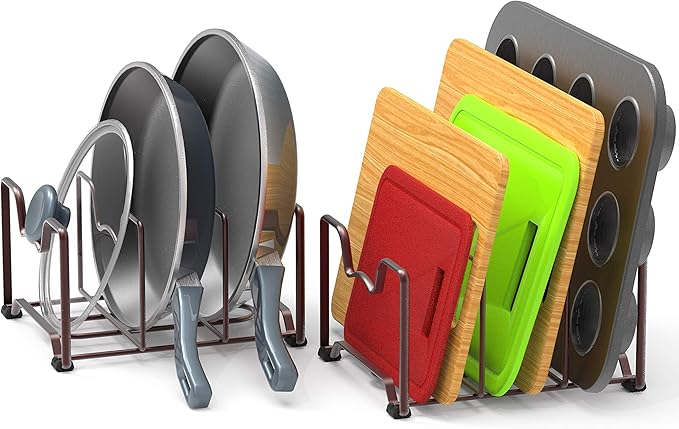 Simple Houseware Kitchen Cabinet Pantry and Bakeware Organizer Rack Holder, Bronze - 2 Pack