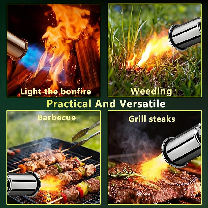 Powerful Propane Torch Gun,Kitchen Cooking Torch With One-Touch Max Fire, Charcoal Lighter with a Safety Lock, Adjustable Blow Torch for Sous Vide, BBQ, Campfire, Fireplace(Tank Not Included)