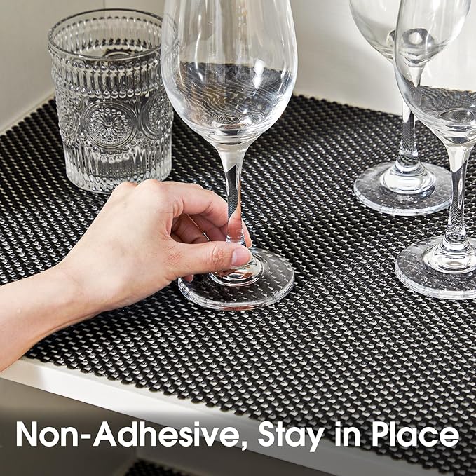 Shelf Liner for Kitchen Cabinet, Drawer Liners Non Slip Non Adhesive Thick Mat, Breathable Dresser Pantry Bathroom Protector, Black, 18" x 240"