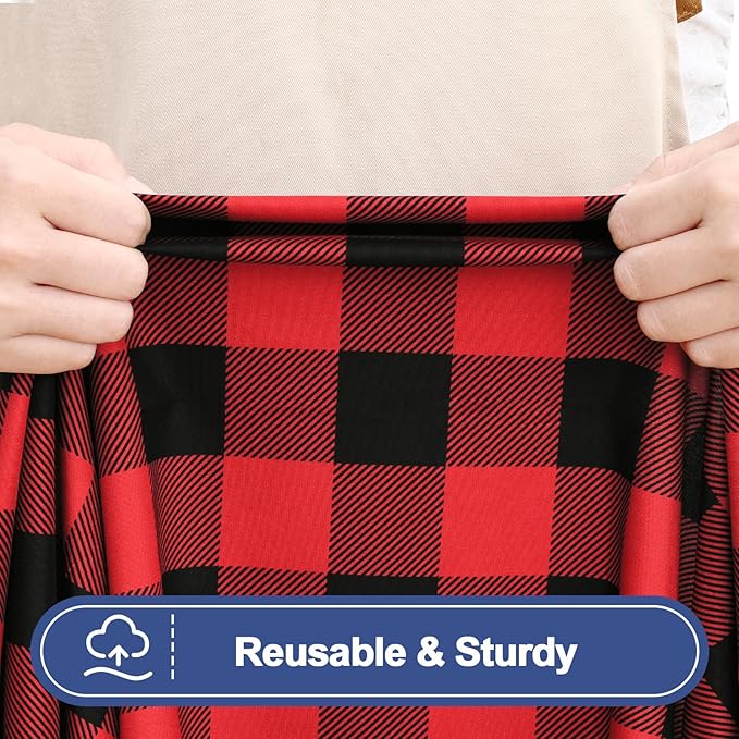 Smiry Picnic Table Cloth 2 Pack, Waterproof Elastic Fitted Tablecloths for 8FT Rectangle Tables, Washable Polyester Buffalo Plaid Tablecloth for Camping, Dining & Christmas(Black & Red, 30" x 96")